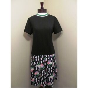 Vintage 1960s Black Floral Scooter/ Moto Dress Floral Mod Dress Size M/L